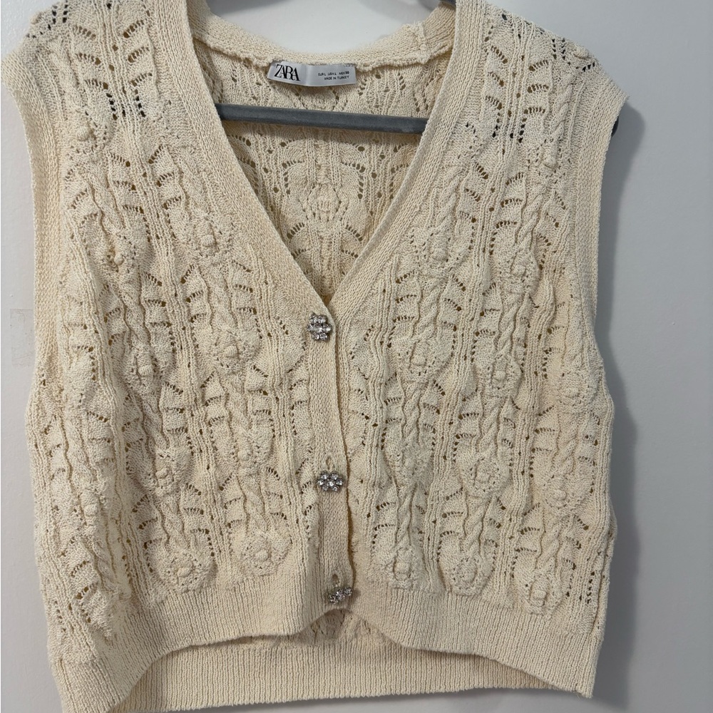 Zara Ivory Knit Cardigan Vest